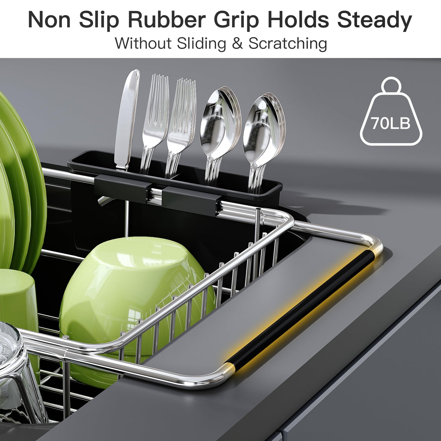 Expandable Over-the-Sink Dish Drying Rack with Utensil Holder