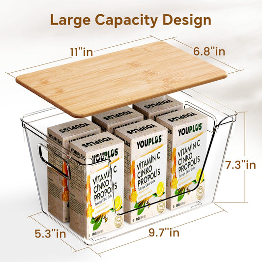 Stackable Clear Pantry Bins with Bamboo Lids (Set of 2)