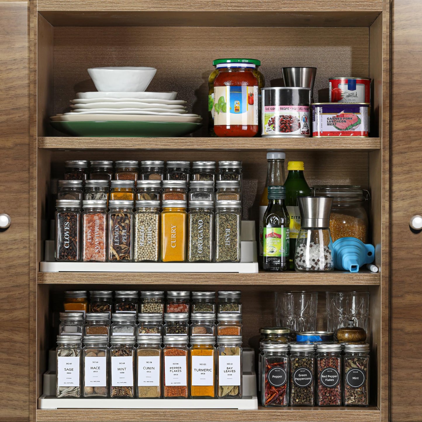 Glass Spice Jars with Bamboo Lids (Set of 24)