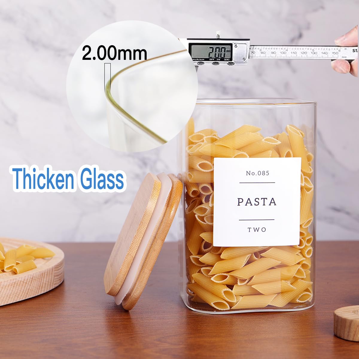Square Glass Pantry Jars with Bamboo Lids & 132 Labels