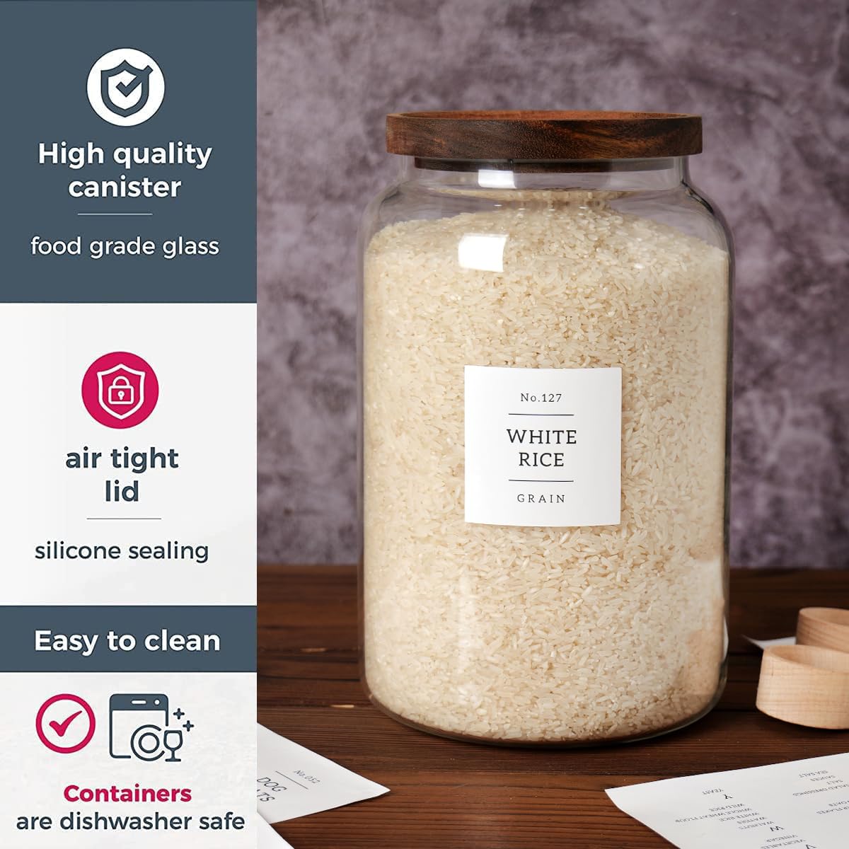 1 Gallon Glass Pantry Jars with Airtight Lids (Set of 2)