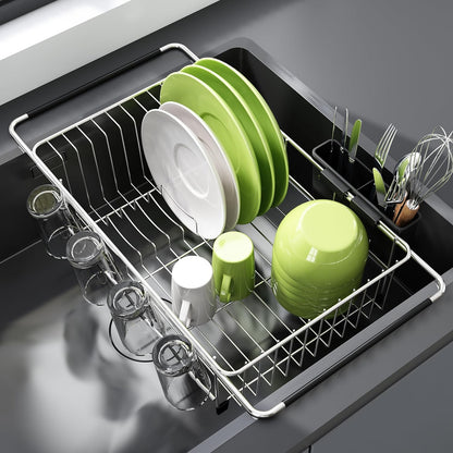 Expandable Over-the-Sink Dish Drying Rack with Utensil Holder
