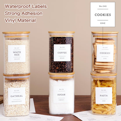 Square Glass Pantry Jars with Bamboo Lids & 132 Labels