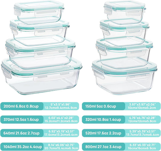 Airtight Glass Meal Prep Containers — Oven & Freezer Safe (8 Pack)