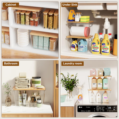 Stackable Clear Pantry Bins with Bamboo Lids (Set of 2)
