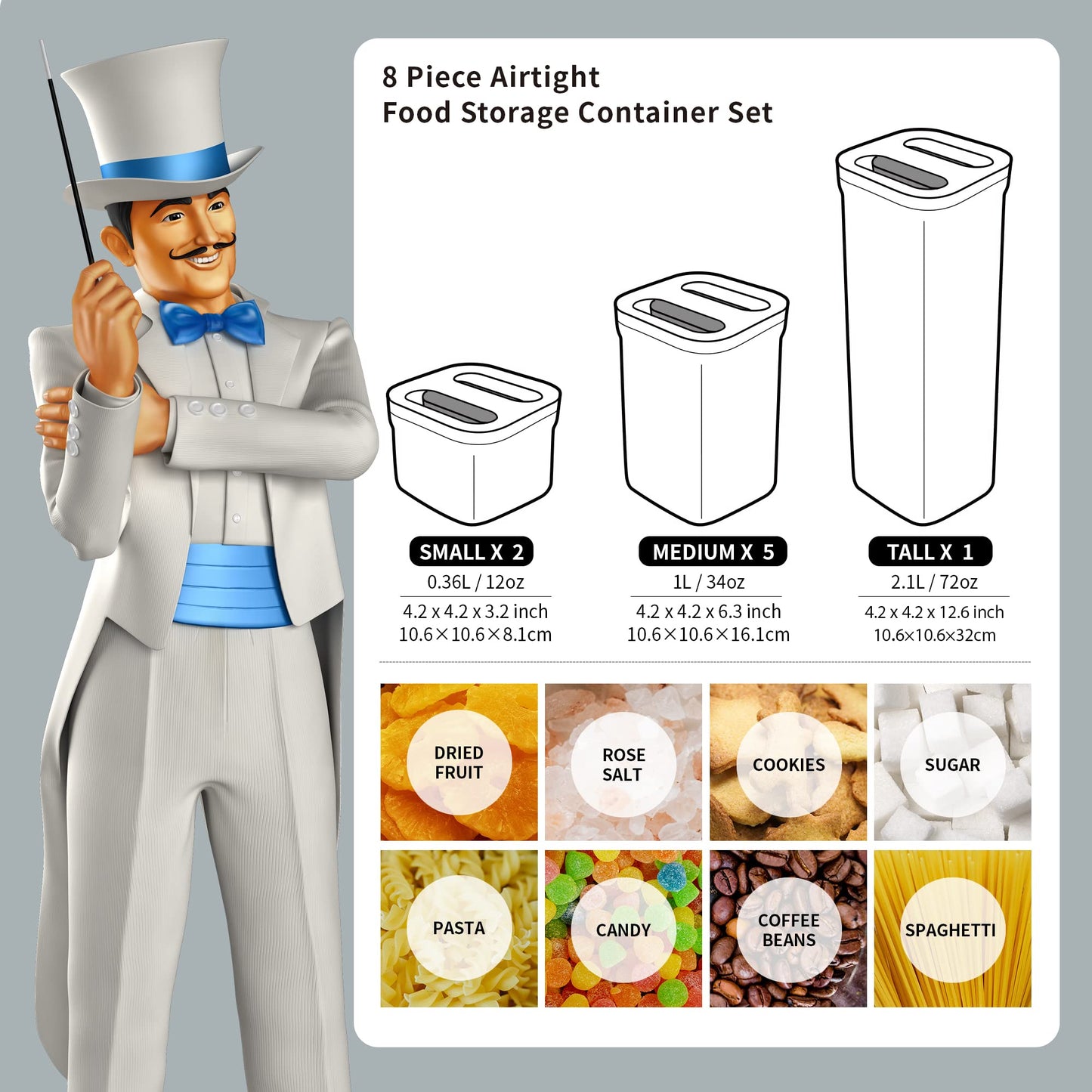 One-Touch Airtight Pantry Canisters — Set of 8