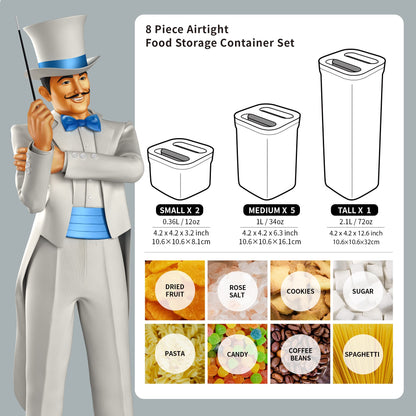 One-Touch Airtight Pantry Canisters — Set of 8