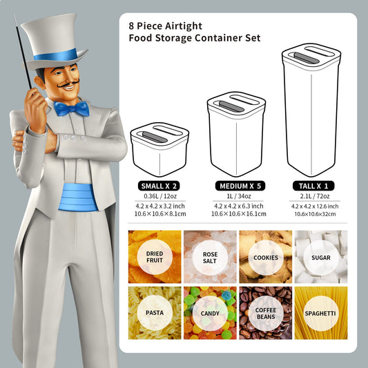 One-Touch Airtight Pantry Canisters — Set of 8