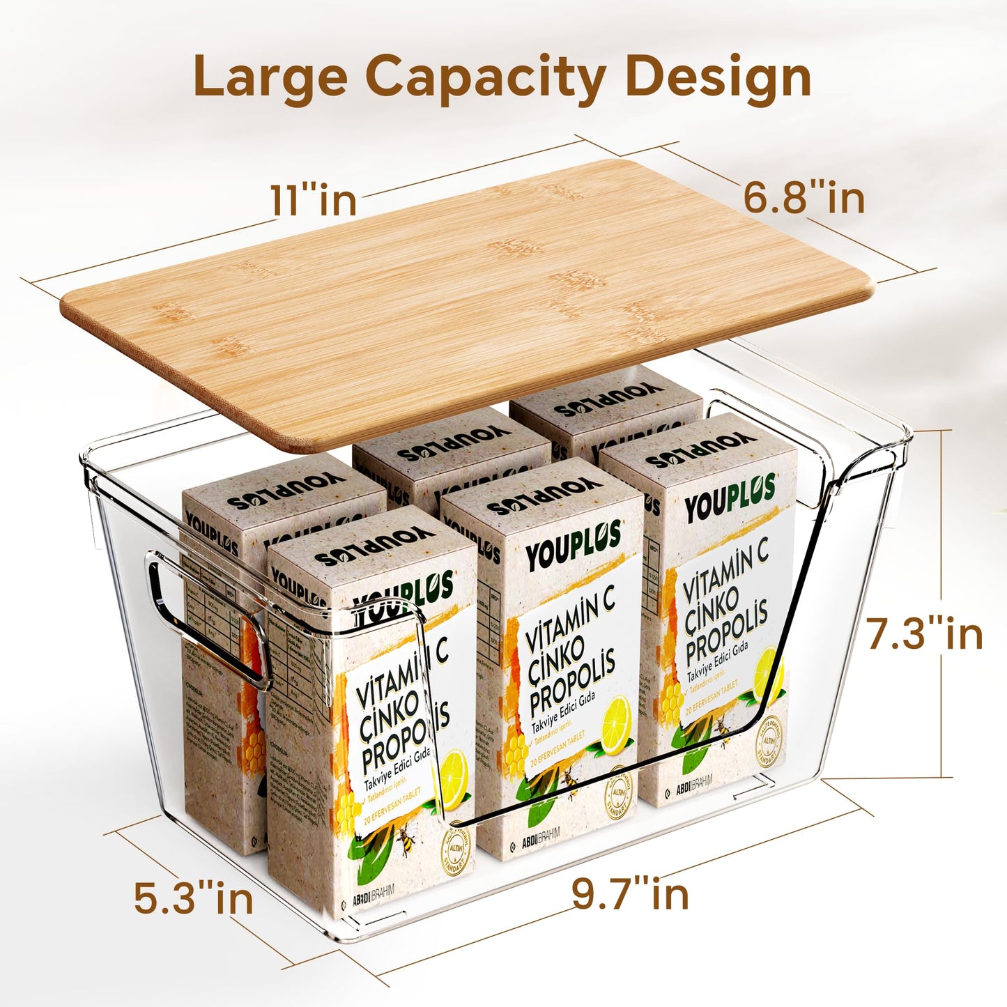 Stackable Clear Pantry Bins with Bamboo Lids (Set of 2)