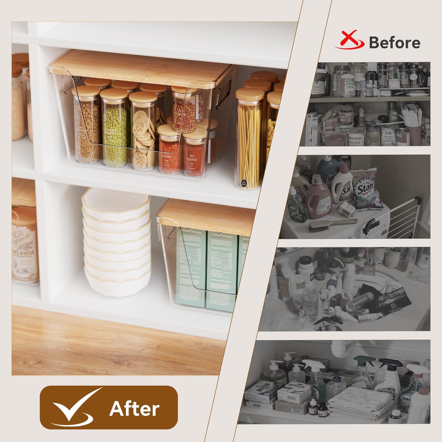 Stackable Clear Pantry Bins with Bamboo Lids (Set of 2)