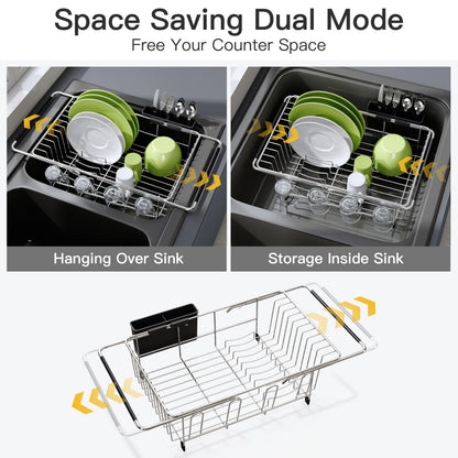 Expandable Over-the-Sink Dish Drying Rack with Utensil Holder