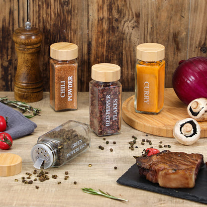 Glass Spice Jars with Bamboo Lids (Set of 24)