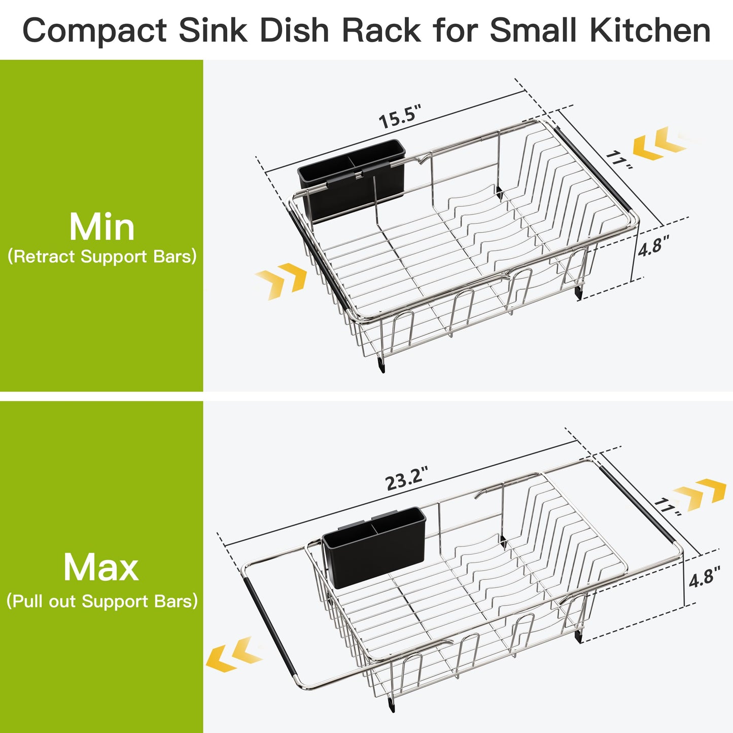 Expandable Over-the-Sink Dish Drying Rack with Utensil Holder
