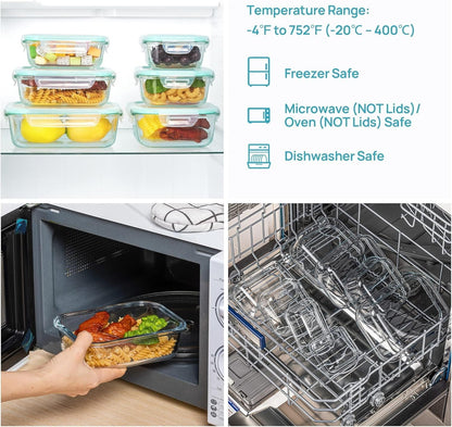 Airtight Glass Meal Prep Containers — Oven & Freezer Safe (8 Pack)