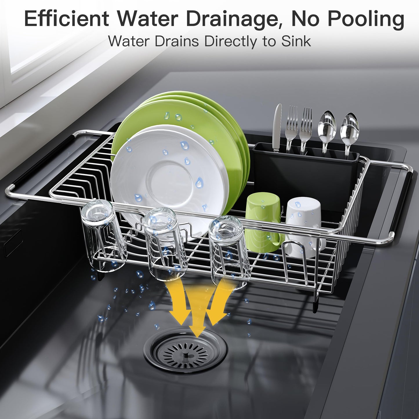 Expandable Over-the-Sink Dish Drying Rack with Utensil Holder